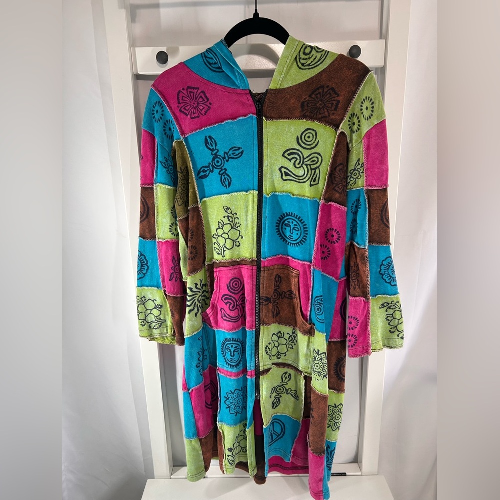 Patchwork bohemian jacket coat multicolor size la… - image 1